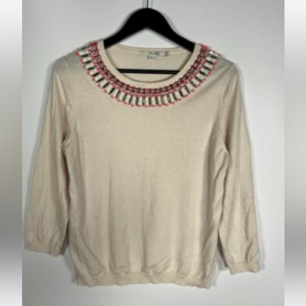 Pretty Boden Blush sparkly neckline sweater EUC 3/4 sleeve US 12. M